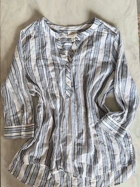 St. John’s bay women’s large Striped Button Pullover Tunic - White & Navy